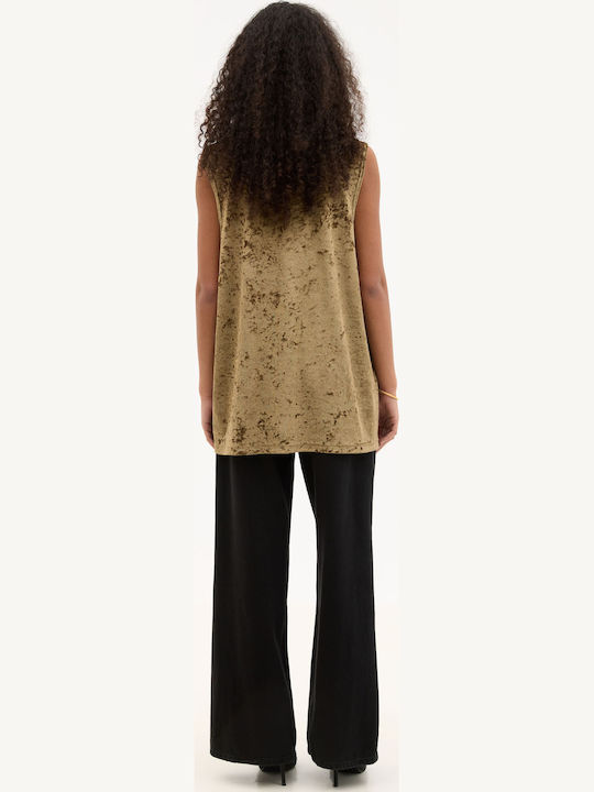 Women's Blouse Velvet Sleeveless Olive