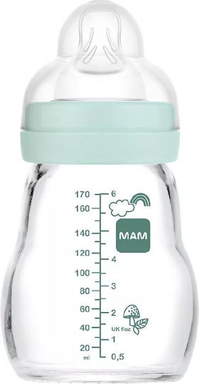 Mam Glass Baby Bottle Feel Good Anti-Colic with Silicone Nipple for 0+, 0+ m, months Beige 170ml