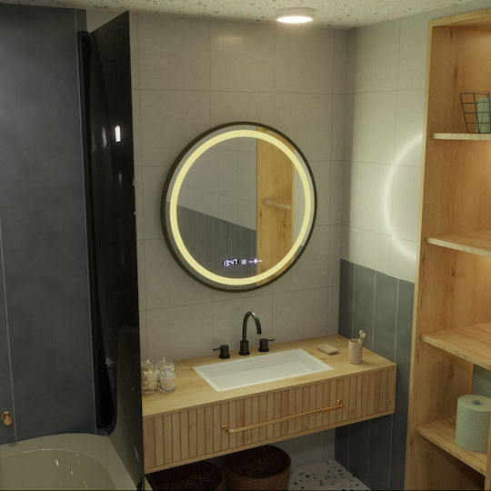 Alista Home Στρογγυλός Καθρέπτης Μπάνιου Led Αφής 60x60cm Μαύρος