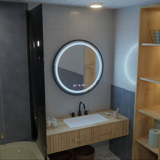 Alista Home Στρογγυλός Καθρέπτης Μπάνιου Led Αφής 60x60cm Μαύρος