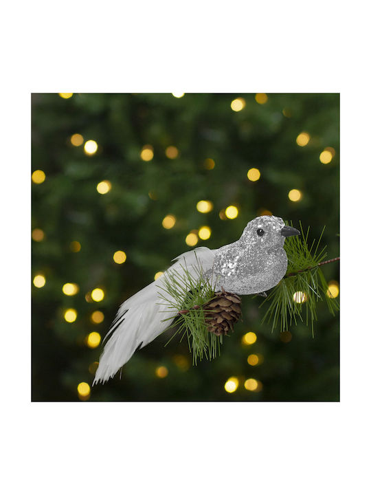 Christmas Tree Ornaments Glitter Bird Clip Silver 2 Pieces Package