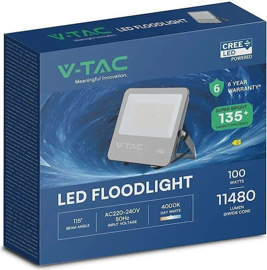 V-TAC Στεγανός Προβολέας LED 100W Φυσικό Λευκό 4000K IP65
