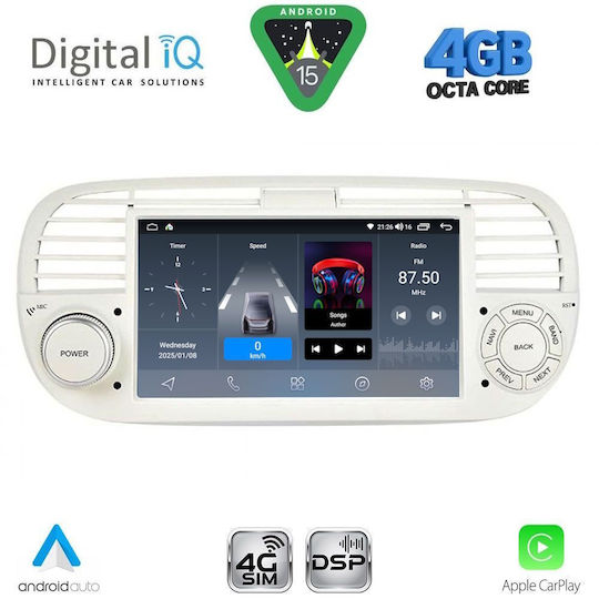 Digital IQ Ηχοσύστημα Αυτοκινήτου για Fiat 500 2007-2015 (Bluetooth/USB/WiFi/GPS/Apple-Carplay/Android-Auto) με Οθόνη Αφής 7"