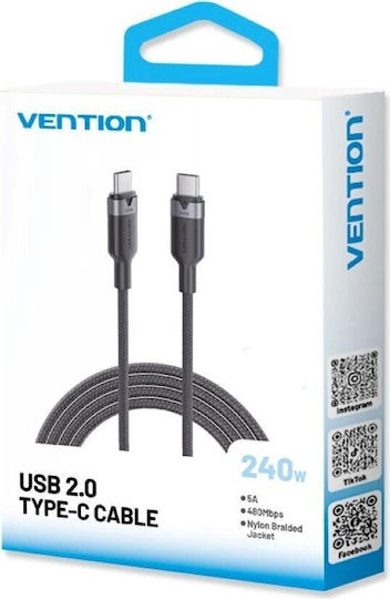 Vention USB 2.0 USB-C Male - USB-C 240W PD Black 1m Cable
