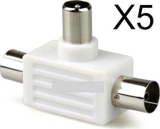 Powertech Konverter Koaxial männlich zu Koaxial 2x weiblich Weiß 5Stück CAB-V009