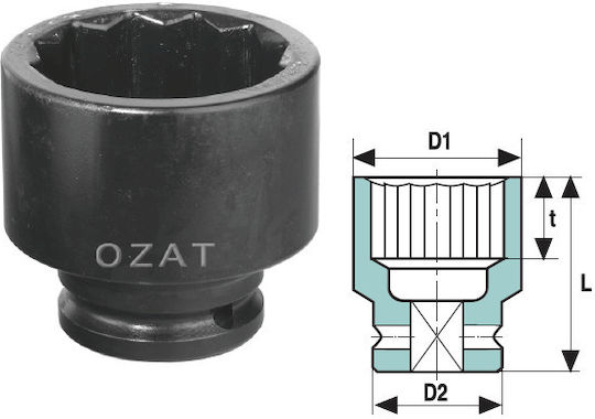 Impact 1/2'' 12-point Short Socket 1 1/8''