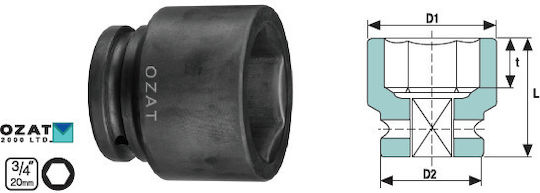 Cap Priză Impact 3/4'' 6 Fețe Scurt 7/8''