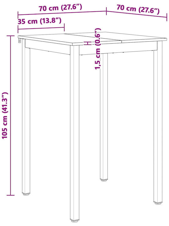 Table Bar from Solid Wood & Metal Natural 110x55x105cm