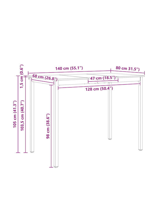 Table Bar from Solid Wood & Metal Natural 110x55x105cm