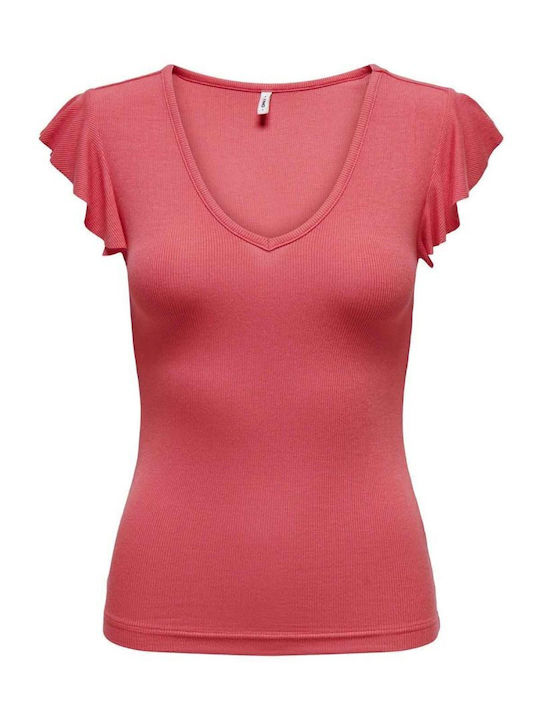 Women's Summer Blouse Sleeveless with V Neckline Pink