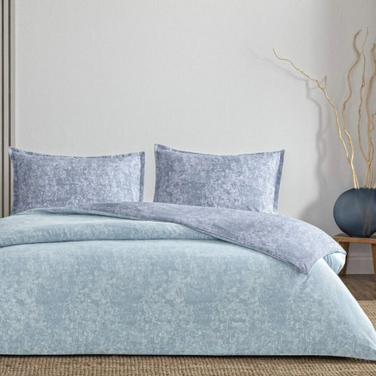 Tac Set Huse Pentru Pilote 100% Bumbac 200x220cm Dublă Cu 2 Fețe De Pernă & 1 Cearșaf Shimmer Albastru
