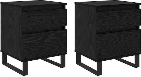 Metal Bedside Tables with Glass Surface Black 2 Pieces 40x35x50cm
