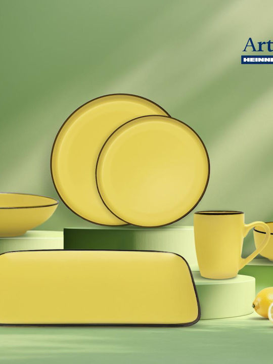 Heinner Medeea Shallow Ceramic Serving Plate Yellow with Diameter 27cm 6 Pieces