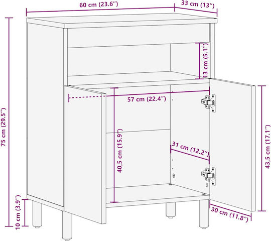 Sertar De Birou Din Lemn Alb 60x33.5x75cm