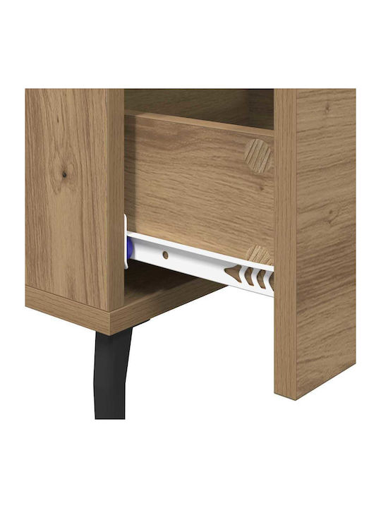 Metal Bedside Table with Glass Surface Brown 40x40x66cm