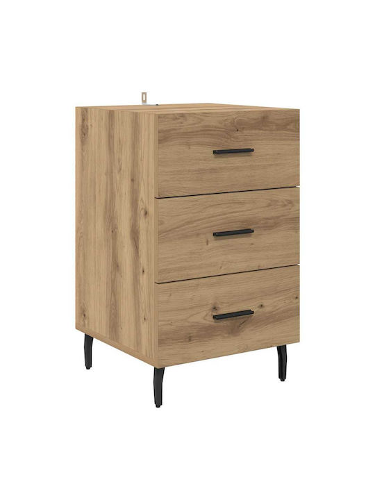 Metal Bedside Table with Glass Surface Brown 40x40x66cm