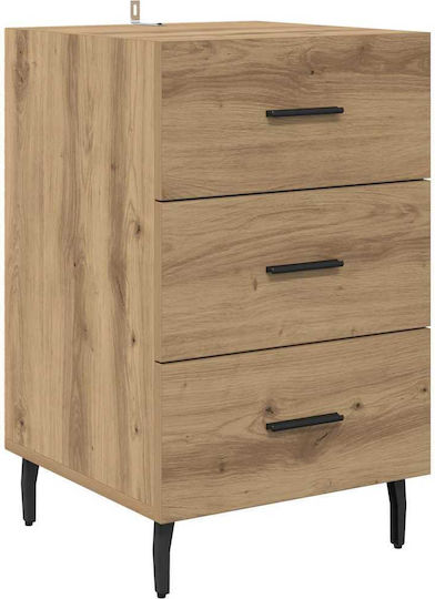 Metal Bedside Table with Glass Surface Brown 40x40x66cm