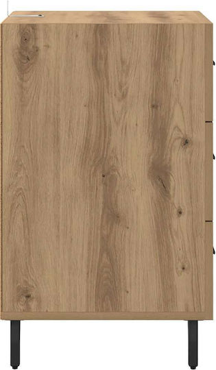 Metal Bedside Table with Glass Surface Brown 40x40x66cm