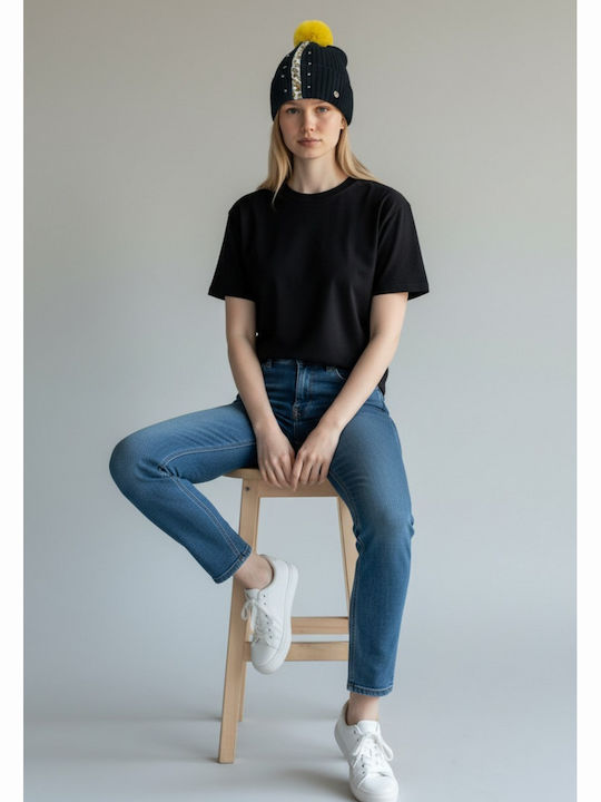 Pom Pom Beanie Γυναικείος Σκούφος Πλεκτός σε Μαύρο χρώμα