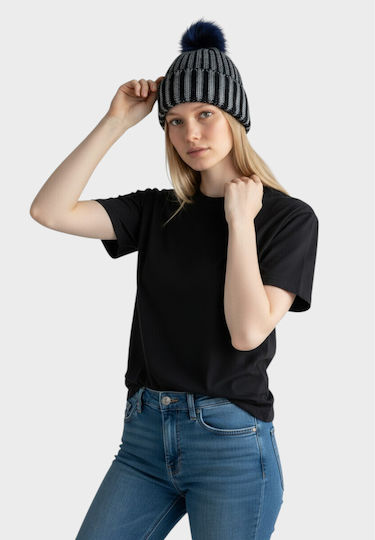 Pom Pom Beanie Γυναικείος Σκούφος Πλεκτός σε Μπλε χρώμα