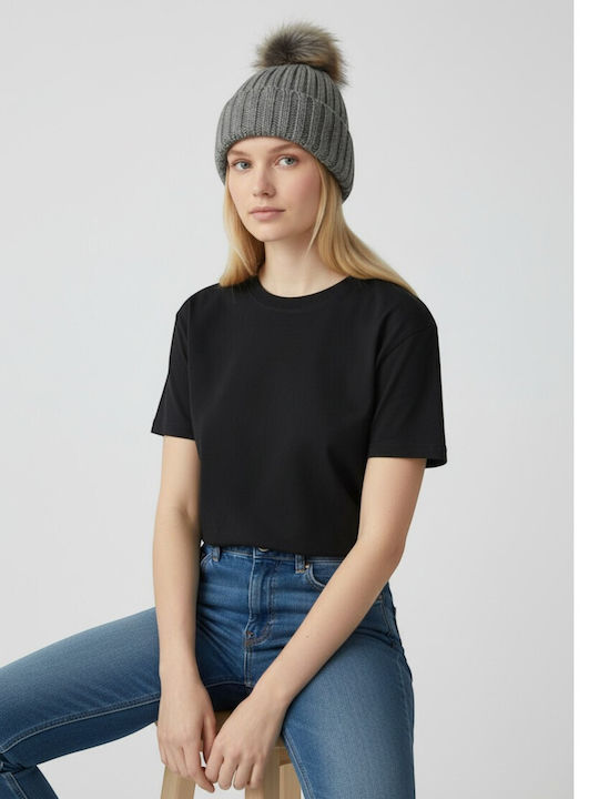 Pom Pom Beanie Γυναικείος Σκούφος Πλεκτός σε Γκρι χρώμα
