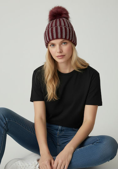 Pom Pom Beanie Frauen Beanie Gestrickt in Rot Farbe