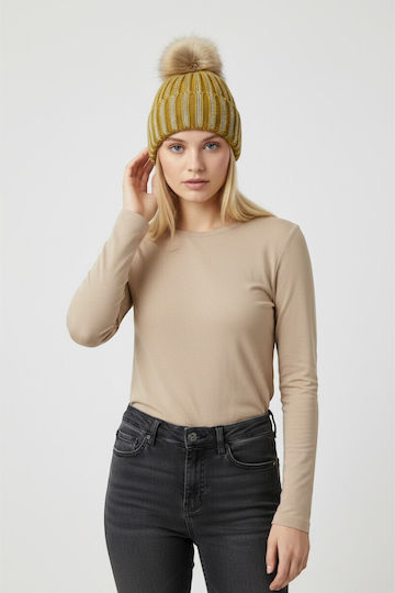 Pom Pom Beanie Frauen Beanie Gestrickt in Gelb Farbe