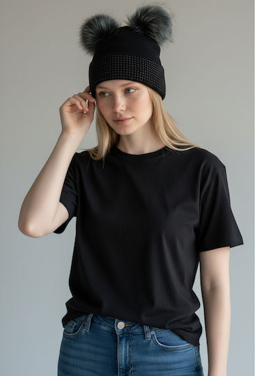 Pom Pom Beanie Frauen Beanie Gestrickt in Schwarz Farbe