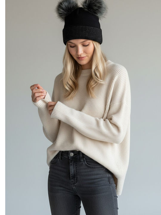 Pom Pom Beanie Γυναικείος Σκούφος Πλεκτός σε Μαύρο χρώμα