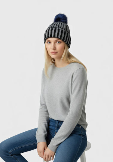 Pom Pom Beanie Γυναικείος Σκούφος Πλεκτός σε Μπλε χρώμα