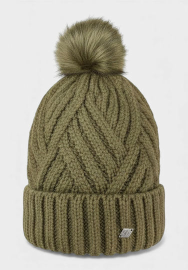 Pom Pom Beanie Γυναικείος Σκούφος Πλεκτός σε Χακί χρώμα