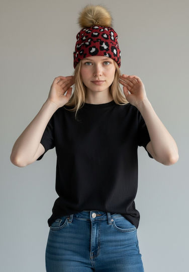 Pom Pom Beanie Frauen Beanie Gestrickt in Rot Farbe