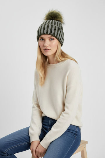 Pom Pom Beanie Γυναικείος Σκούφος Πλεκτός σε Χακί χρώμα