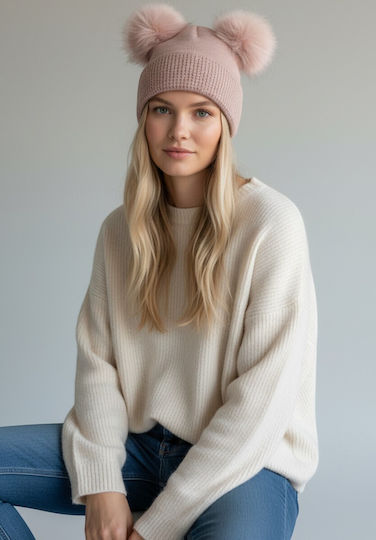 Pom Pom Beanie Frauen Beanie Gestrickt in Rosa Farbe