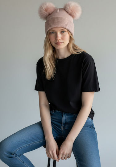 Pom Pom Beanie Frauen Beanie Gestrickt in Rosa Farbe