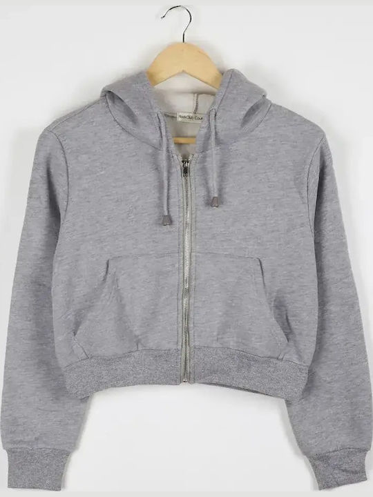 Cropped Hooded Gray Sweatshirt Cardigan Size XL