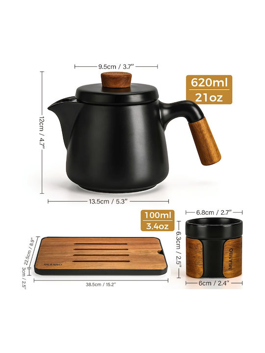 Miamio Teekanne mit Tasse und Filter Keramik Schwarz 600ml