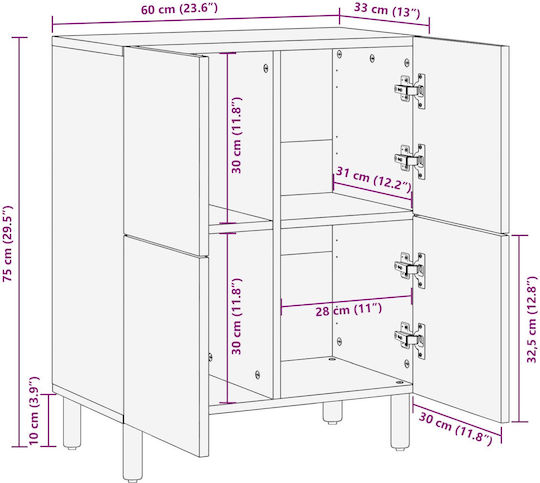 Ντουλάπι Γραφείου από Μασίφ Ξύλο Λευκό 60x33.5x75cm
