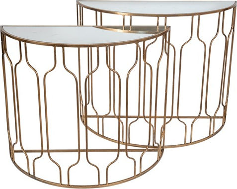 Set 2 Console Metalice Ovale Aurii cu Oglindă din Sticlă 100x41x80,5 90x36x75,5 Ideahome 25.55.52271