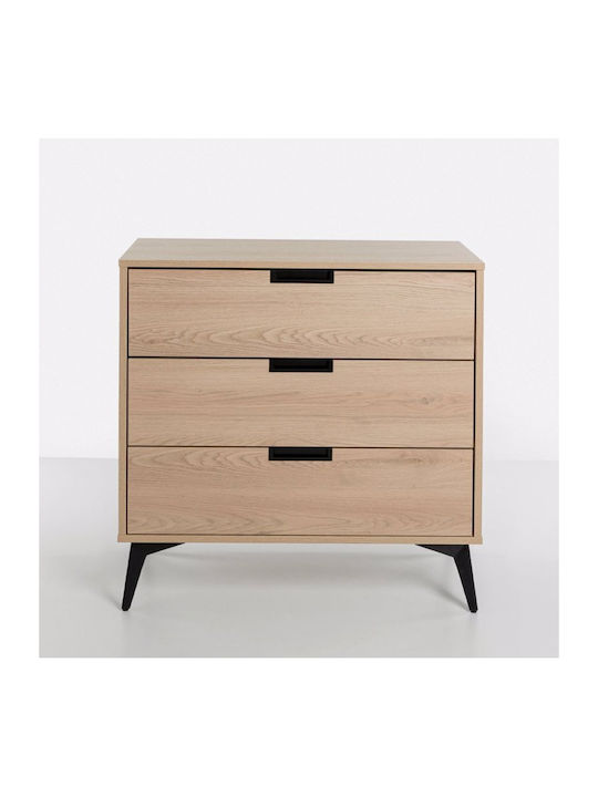 Neon Wooden Chest of Drawers with 3 Drawers Natural 80x39x83cm