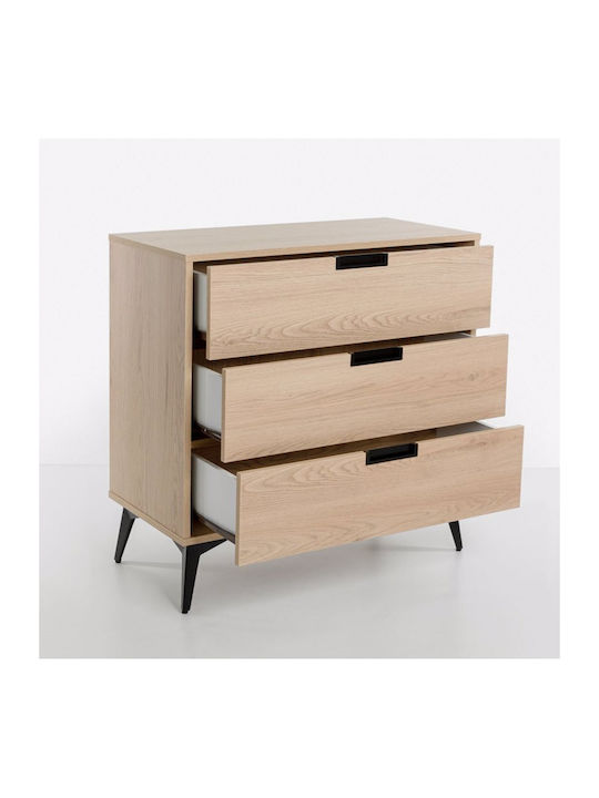 Neon Wooden Chest of Drawers with 3 Drawers Natural 80x39x83cm
