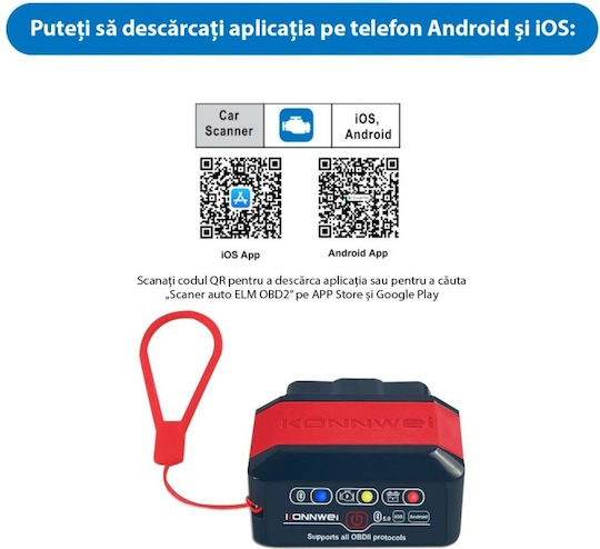 Konnwei Kw906 Авто Диагностика Obd2 Bluetooth 5.0 On-off Бутон Съвместим С Android Ios Elm 327 Obdii Оранжев