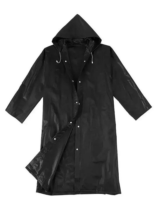 Waterproof Poncho Pocket Unisex Hood & Buttons Black Eva