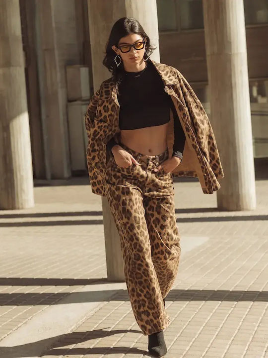 Oversized Jacket Lumina Animal Print Καφέ Μέγεθος One Size