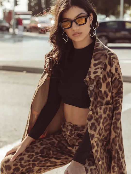 Oversized Jacket Lumina Animal Print Καφέ Μέγεθος One Size