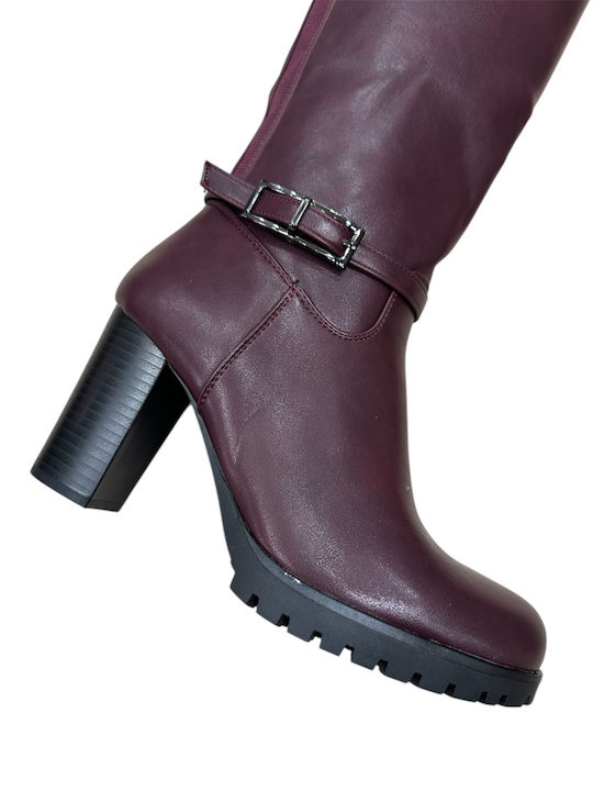 High Heel Women's Boots with Rubber Burgundy