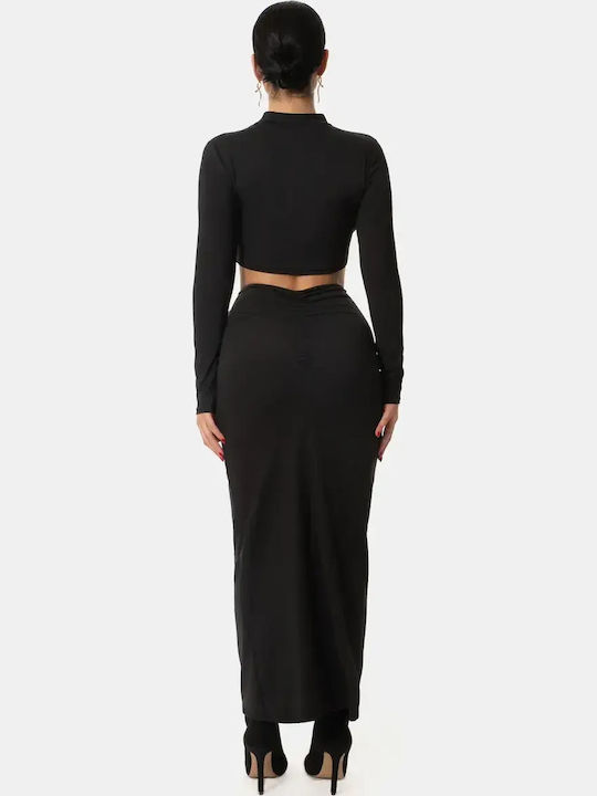 Set Maxi Damenrock Langärmeliges Crop Top Schwarz Größe One Size