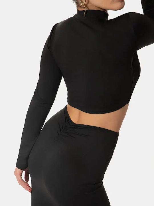 Set Maxi Damenrock Langärmeliges Crop Top Schwarz Größe One Size