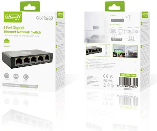 Green Lyca GL69660 Unmanaged L2 Switch with 5 Gigabit (1Gbps) Ethernet Ports