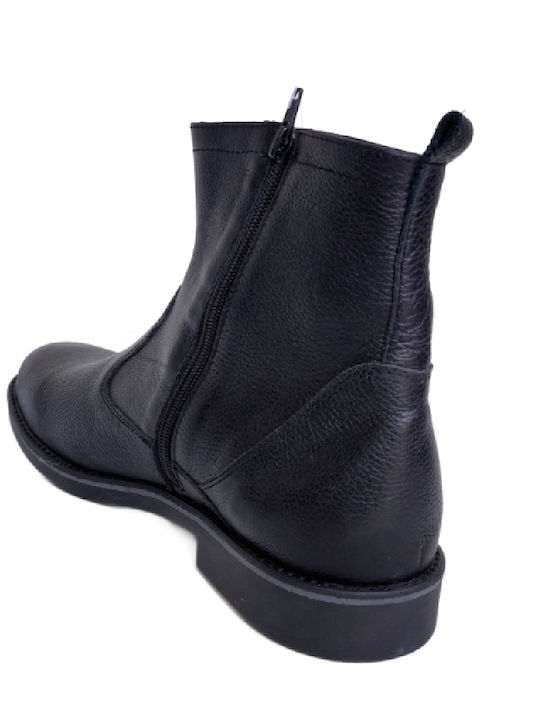 Leather Black Men's Boots Waterproof with Zipper